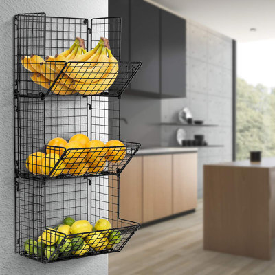 Sorbus 3-Tier Metal Fruit Basket Stand in Black