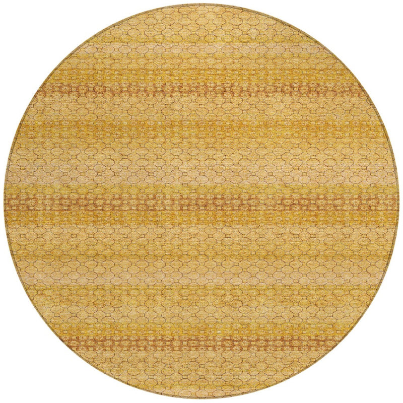 Tapis intérieur lavable rayé rond 8 pi blé et or