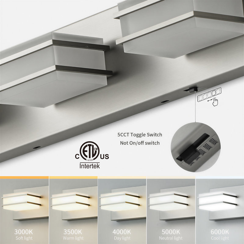 LED Bathroom Vanity Light Bar, Adjustable 5 CCT,Brushed Nickel, Brushed Nickel, 4 Lights, 4.33" H x 29.13" W x 4.53" D