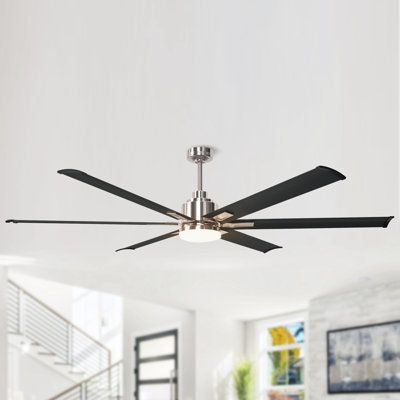 Brillion 72" Modern Industrial Dimmable Ceiling Fan with LED Lights and Remote Control, 6 Aluminum Blades, 6 Speeds Reversible DC Motor 