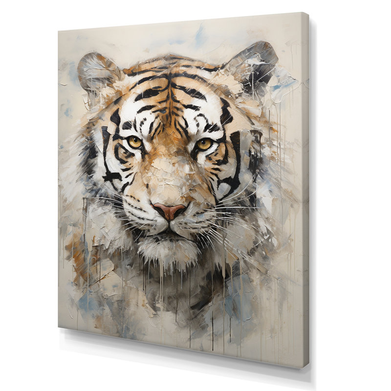 Minimalisme beige tigre II - impressions sur toile d'animaux tigrés, Toile tendue, H 20 po x l 12 po