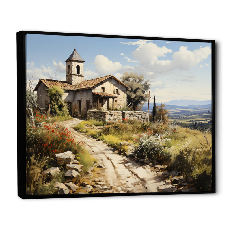 " Country Charm Village ", 12" H x 20" W x 1" D, Black Floater Framed