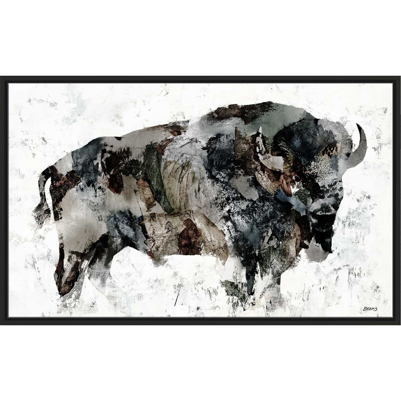 Bison des bois - cadre flottant, impression, Reproduction avec cadre flottant, H 27,5 po x l 43,5 po, Noir
