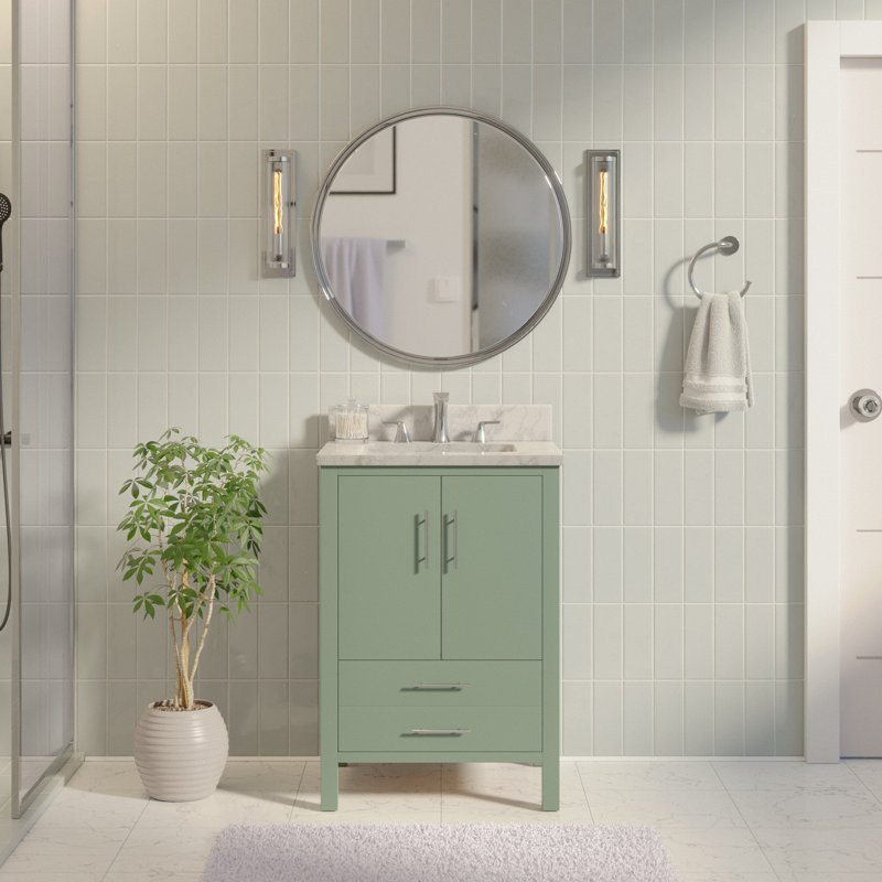 Ensemble de meuble-lavabo simple 24 po Kiara, Vert sauge, Marbre de Carrare