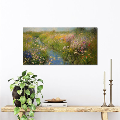  Toile de printemps, décoration murale sur toile, affiche de peinture de paysage floral, impressions d'art de la nature pour le salon, grand art printanier, cadeau prêt à accrocher, 12 po x 24 po