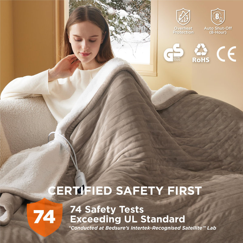 Bedsure Heated Blanket Electric Throw with 10 Time Settings, 6 Heat Settings, Overheat Protection, Taupe