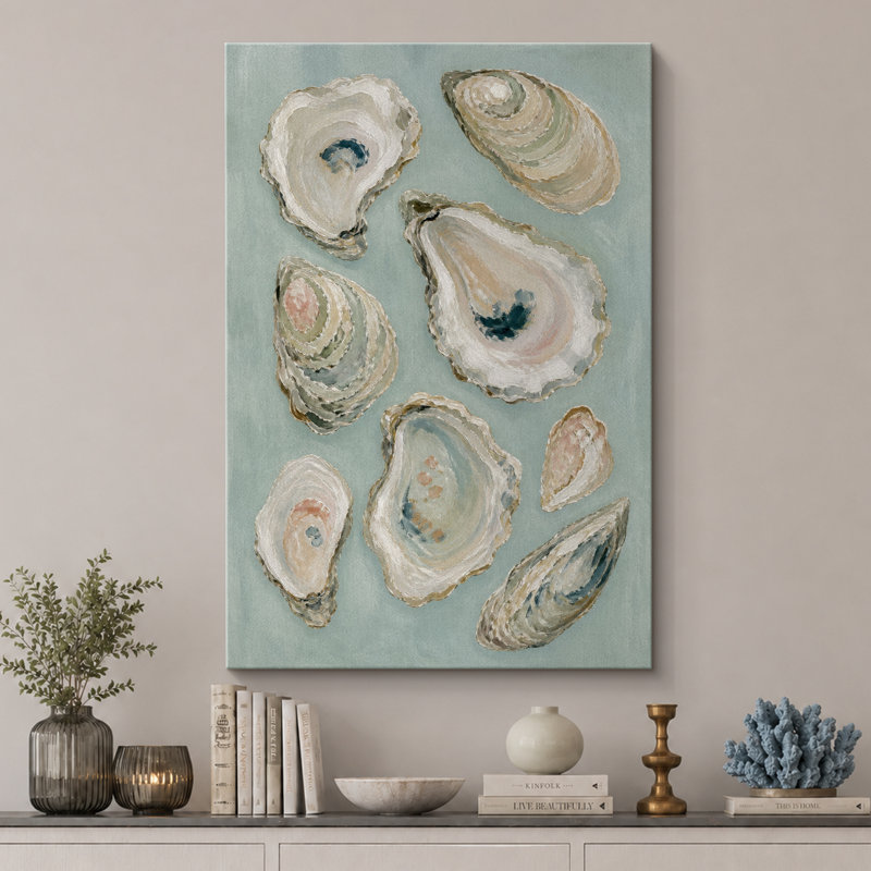 Illustration de arrangement de coquille d'huître douce sarcelle, images de salle de bain, impression sur toile encadrée, impression numérique