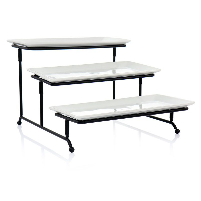Ebern Designs 3 Tier Rectangular Plate Porcelain Serveware Set