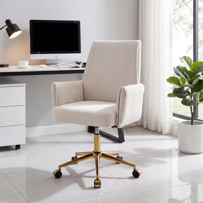 Modern Office Chair With Swivel Wheels, Vintage White