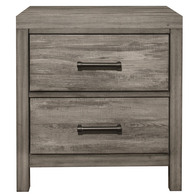 Table de chevet de style rustique, rangement à 2 tiroirs, gris vieilli, bois stratifié