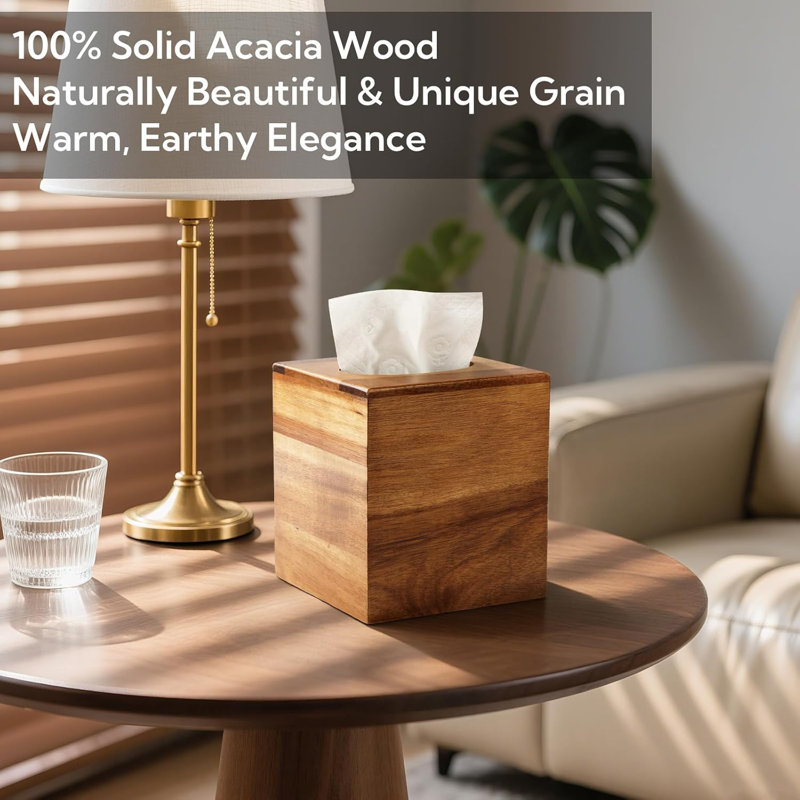 2 Pack Wooden Tissue Box Cover Square