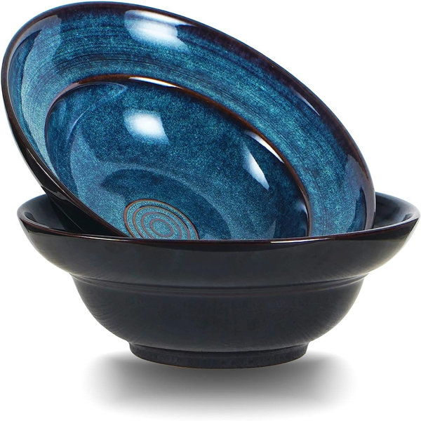 Deep Ceramic Mixing Bowl With Handle and Spout, Modern Light Blue Stoneware  Pasta Bowl 