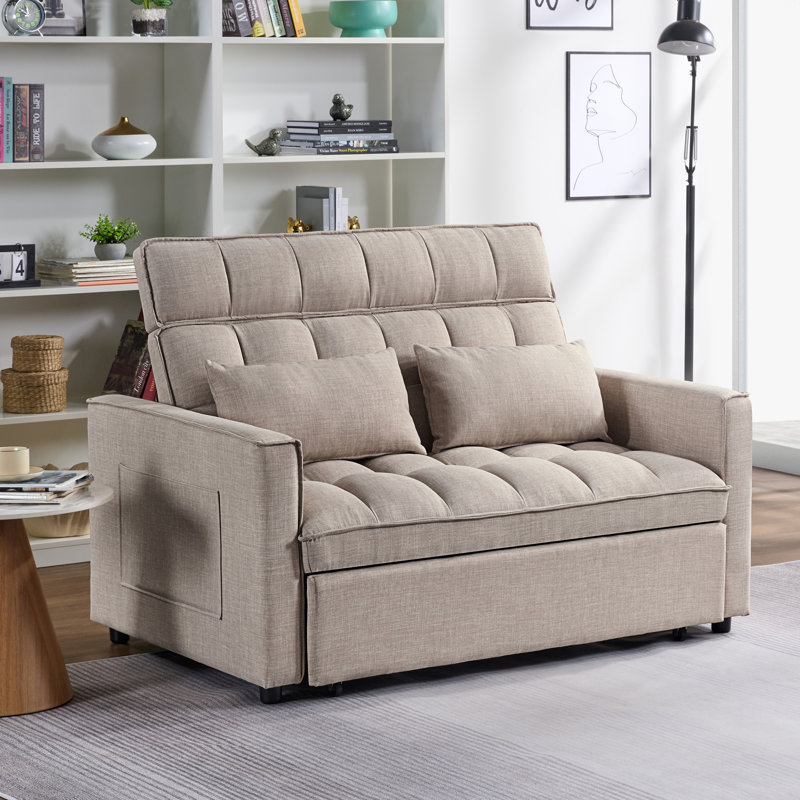Nangle 53" Wide Modern Upholstery Reclining Sleeper Sofa With Adjustable Backrest, Beige