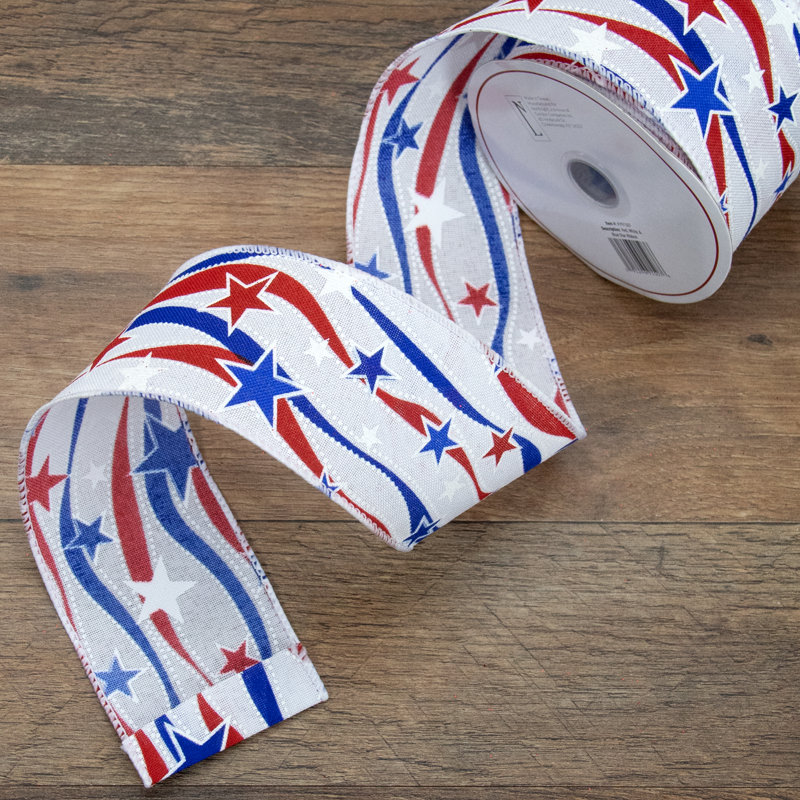 Ruban d'artisanat câblé 2,5 po x 10 pi Patriotic Stars and Stripes