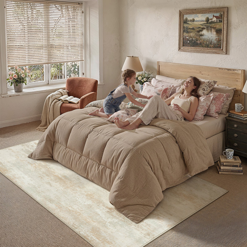 Tapis moderne délavé à la machine VelvetHue, Beige, Rectangle 8 pi x 10 pi