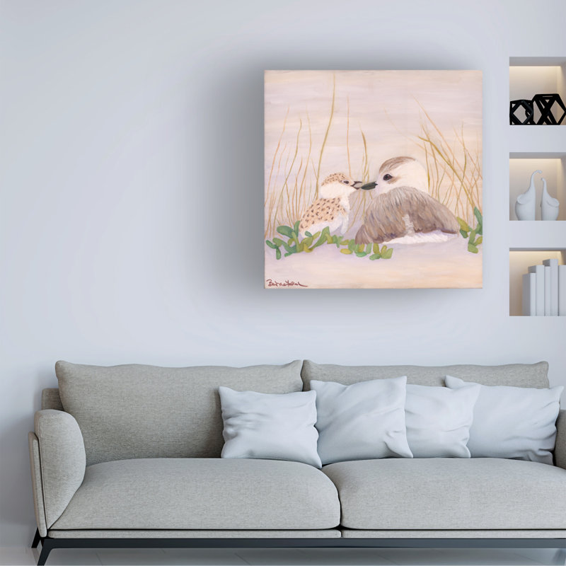 Art mural sur toile tendue - "Fally Plover & Chick" de Barbara Fallenbaum pour décoration de salon, de chambre à coucher ou de bureau - 24 x 24
