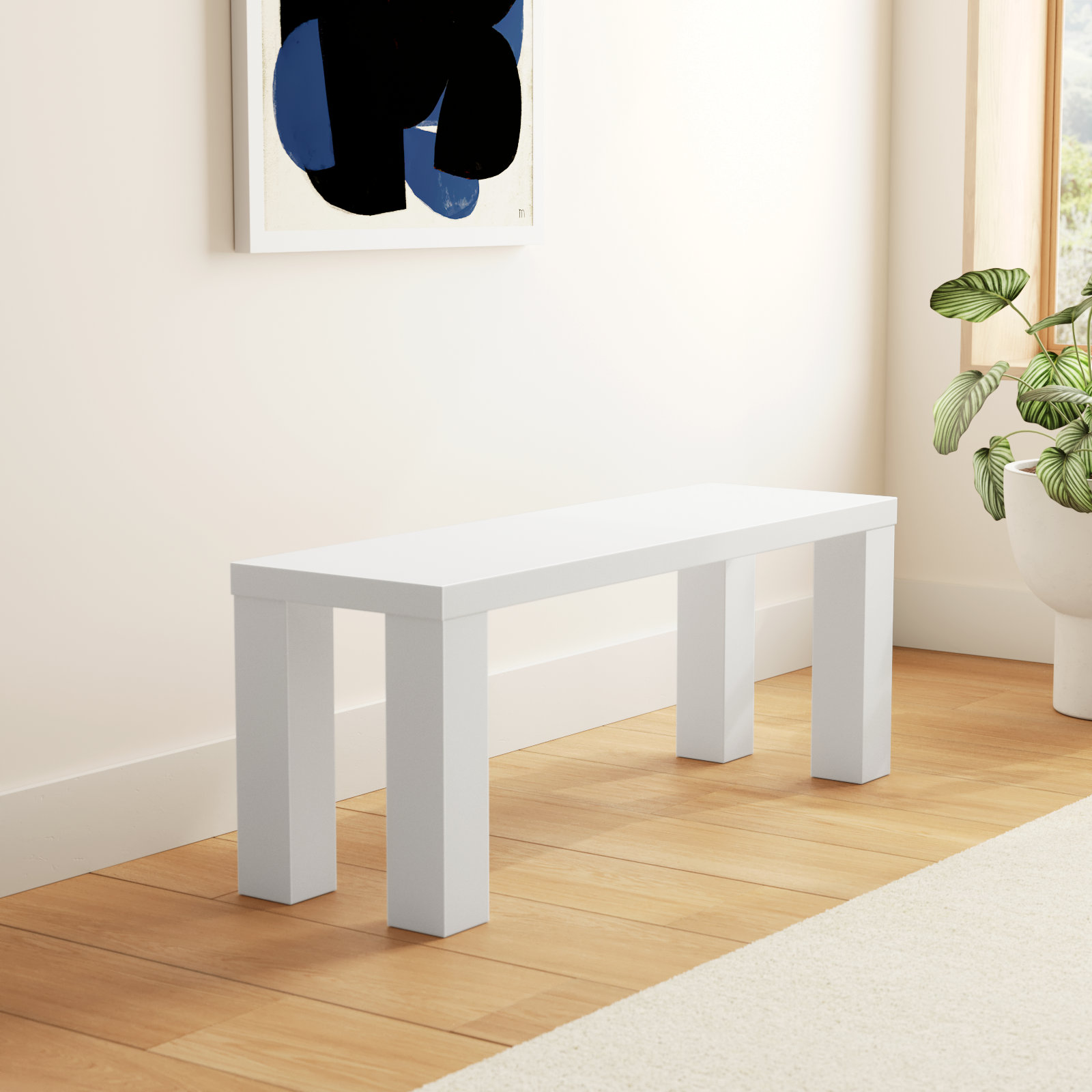Carson Dining Bench, White, 19" H x 57" W x 15" D