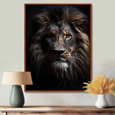«Black and White Lion Portrait Vibrant II», reproduction d'art sur toile