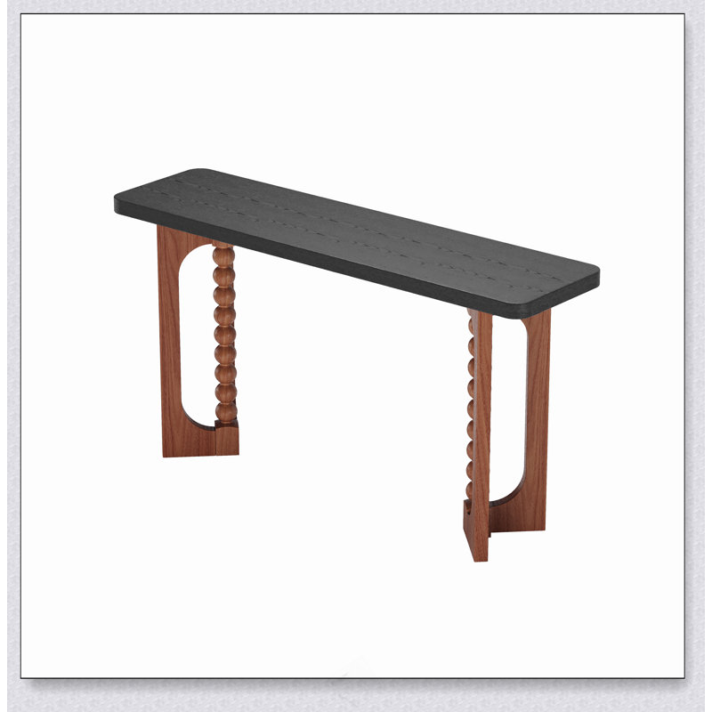 Console de 59 po pour le salon, canapé long en bois derrière le canapé, tables d'appoint étroites laquées dans le couloir, pieds sphériques uniques pour le couloir et le salon