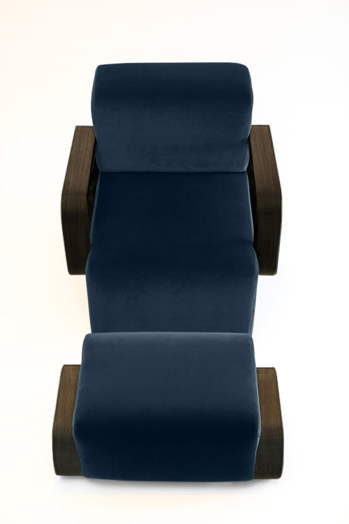 Cayenne Chair with Ottoman, Ocean Velvet, Brown Oak