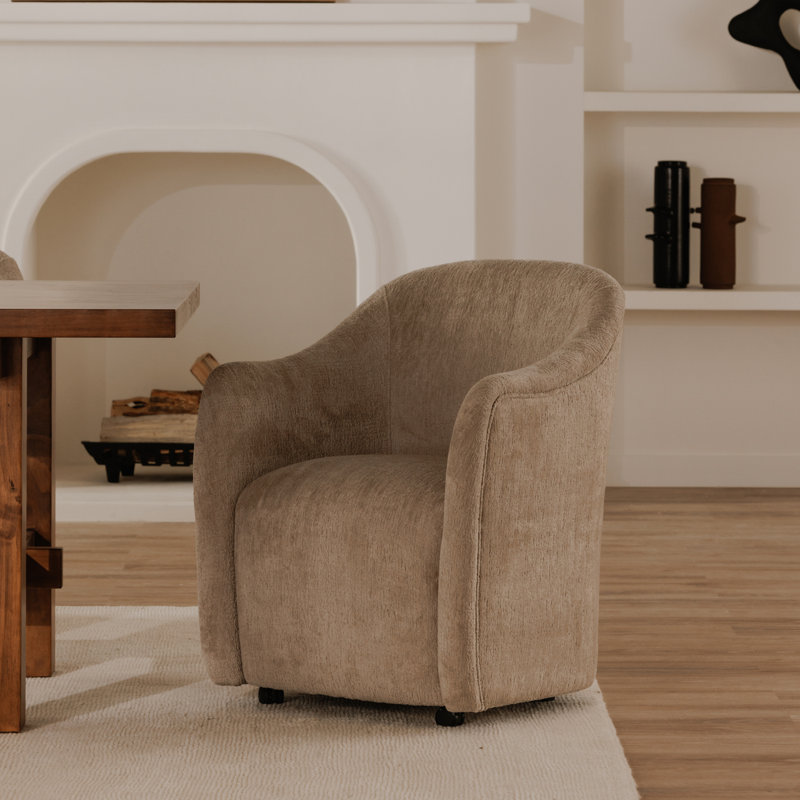 Denice Rolling Dining Arm Chair, Beige Performance Chenille