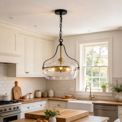 Luminaire suspendu pour îlot de cuisine 3 lumières en verre transparent Auralux pour salle à manger
