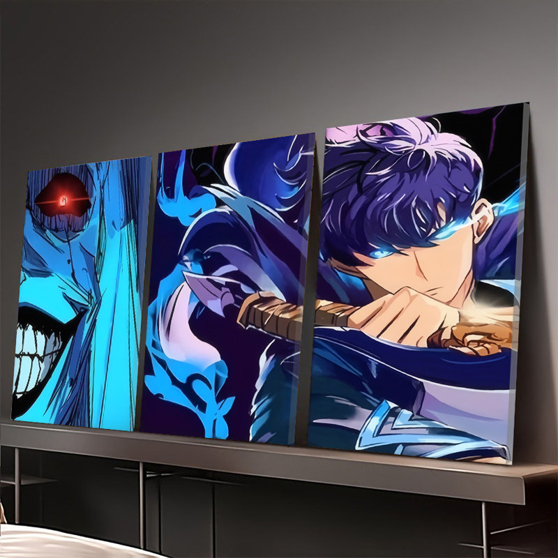 Ensemble de 3 affiches murales encadrées, style manga, sur toile, pour un décor moderne idéal pour le salon, la chambre ou le bureau. Affiches élégantes, prêtes à accrocher, aux couleurs vives et de haute qualité, parfaites pour les fans et les collectionneurs d'anime.