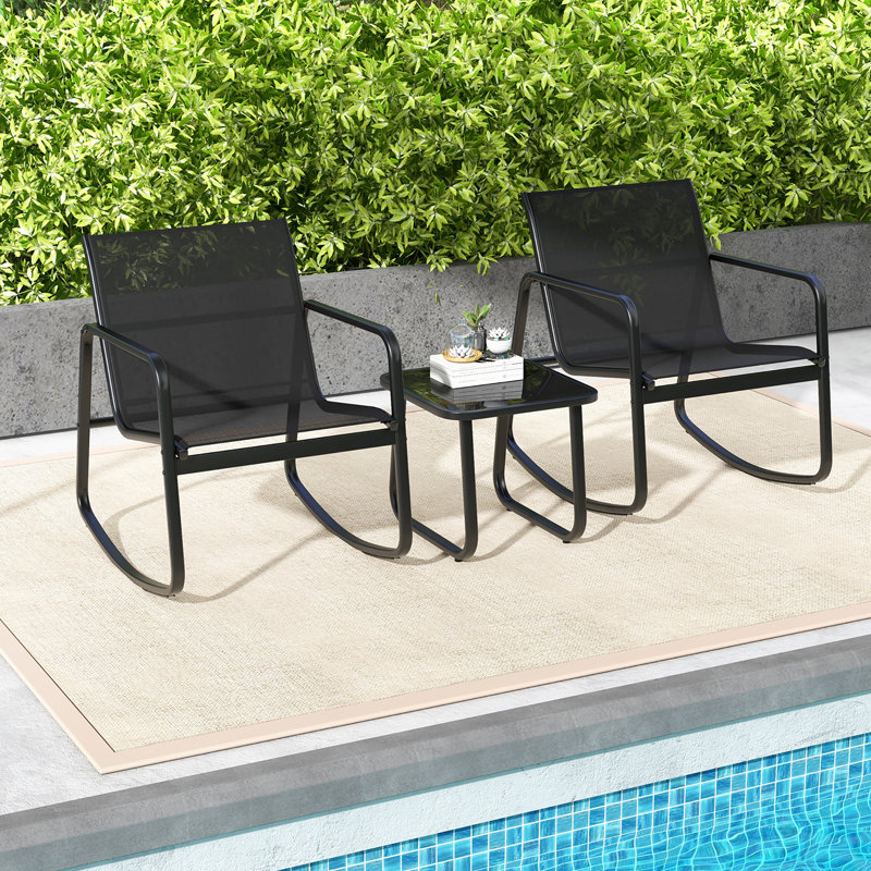 Ensemble bistro 3 pièces avec chaises berçantes et table basse à plateau en verre Ebern Designs