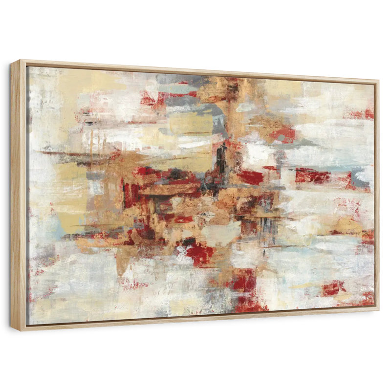 Old Bridge Reminiscence - rouge, Cadre flottant en bois naturel, 37 po x 25 po
