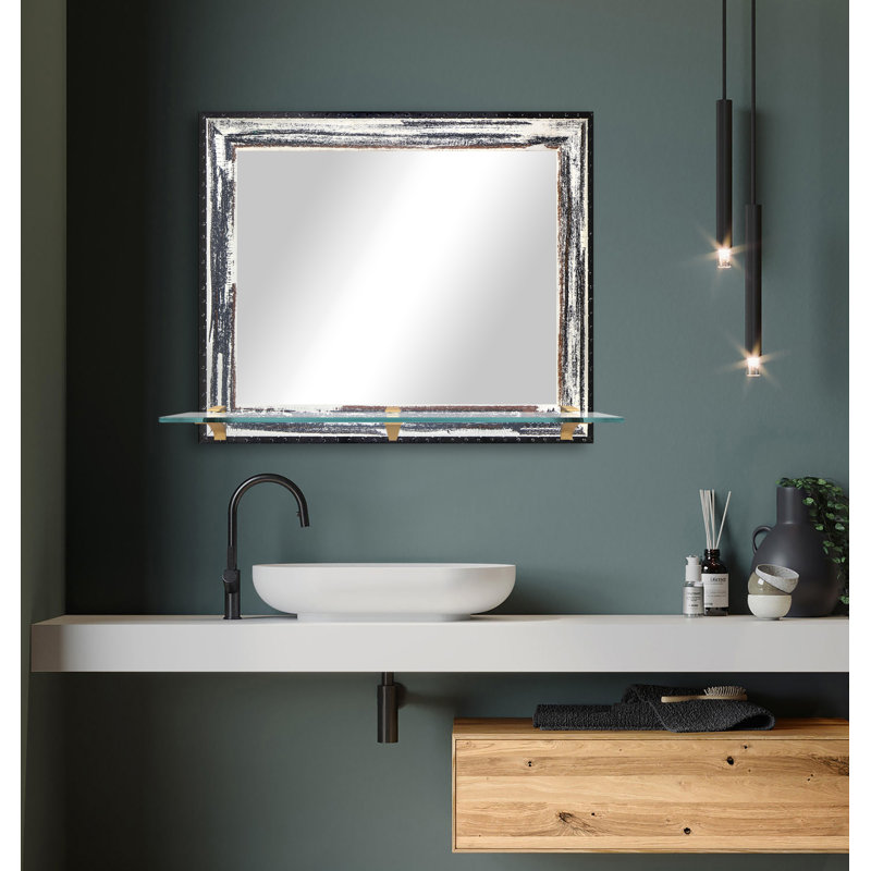Miroir d'appoint Mowery, Ivoire rustique vieilli et noir / bleu marine