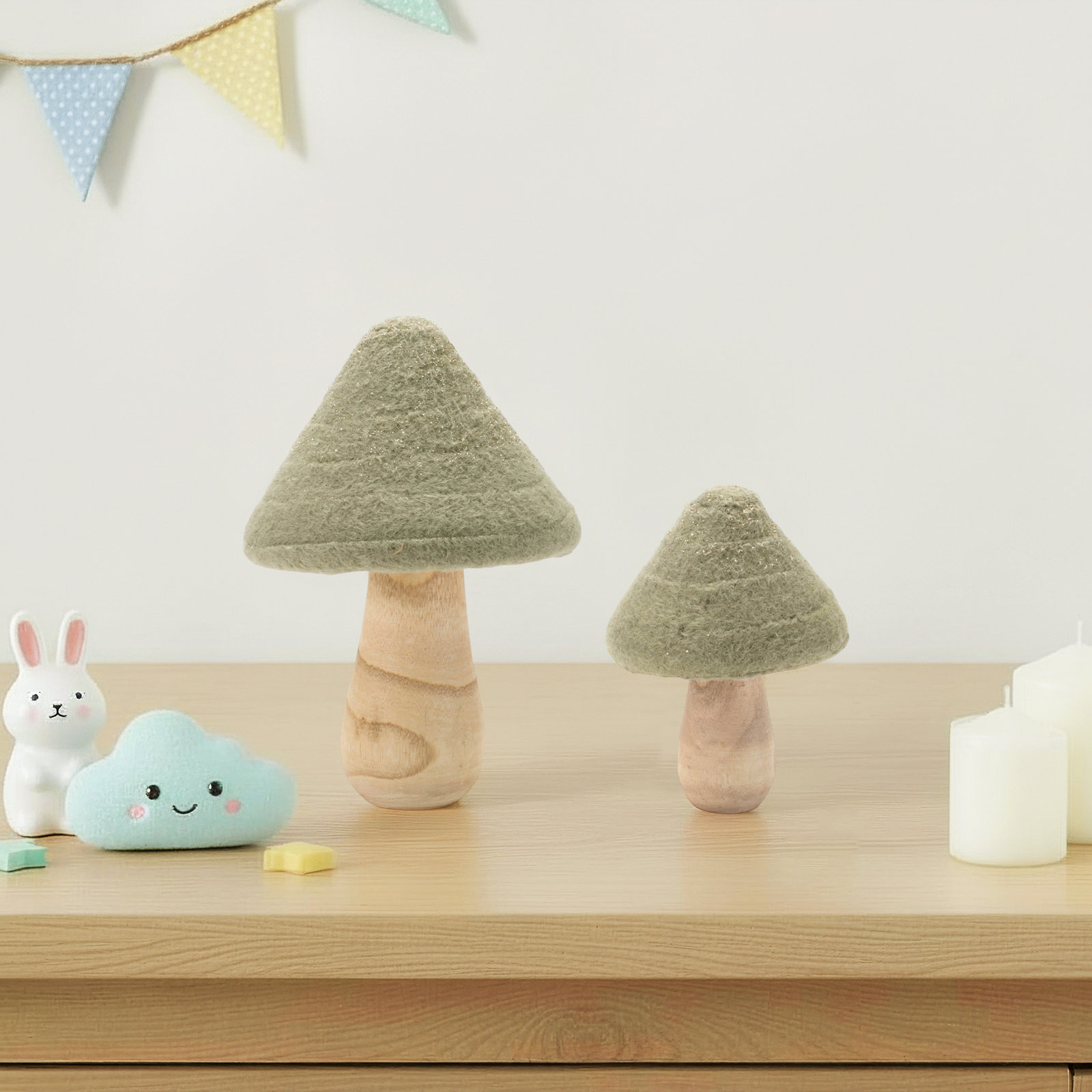 Glittered Wool Mushroom Decor (Set of 2)
