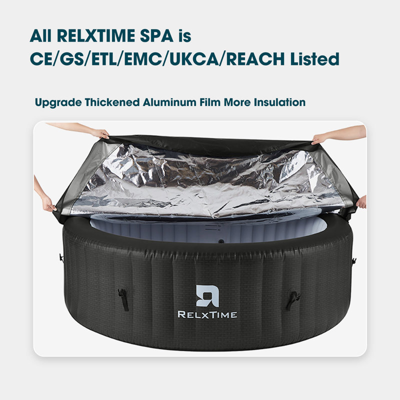 Relxtime Inflatable Round Hot Tub, Portable Outdoor Spa, 4 To 6 Person Air Jet Heater Blowout Tub With 130 Bubble Jets And Built-in Heater Pump, Tub Cover, 2 Cartridges,black