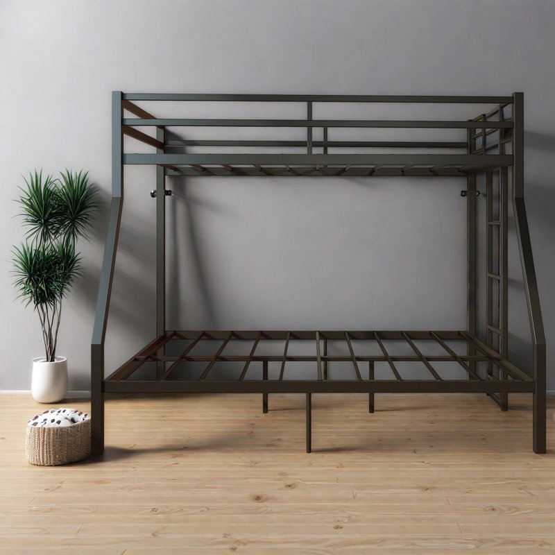 Lits superposés robustes (deux lits simples superposés à un lit double), cadre en métal noir, rangement moderne pour la maison