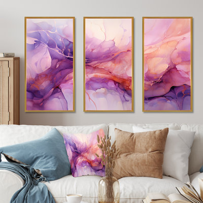 Tuba Terrain Mountainous Mauve I - Liquid Ink Abstract Wall Art Set