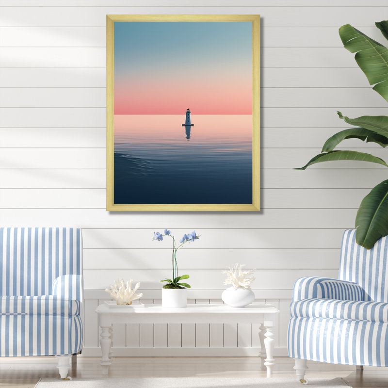 «Light House Simplicity At Sea III» sur toile, Encadrement doré, H 20 po x l 12 po x P 1 po