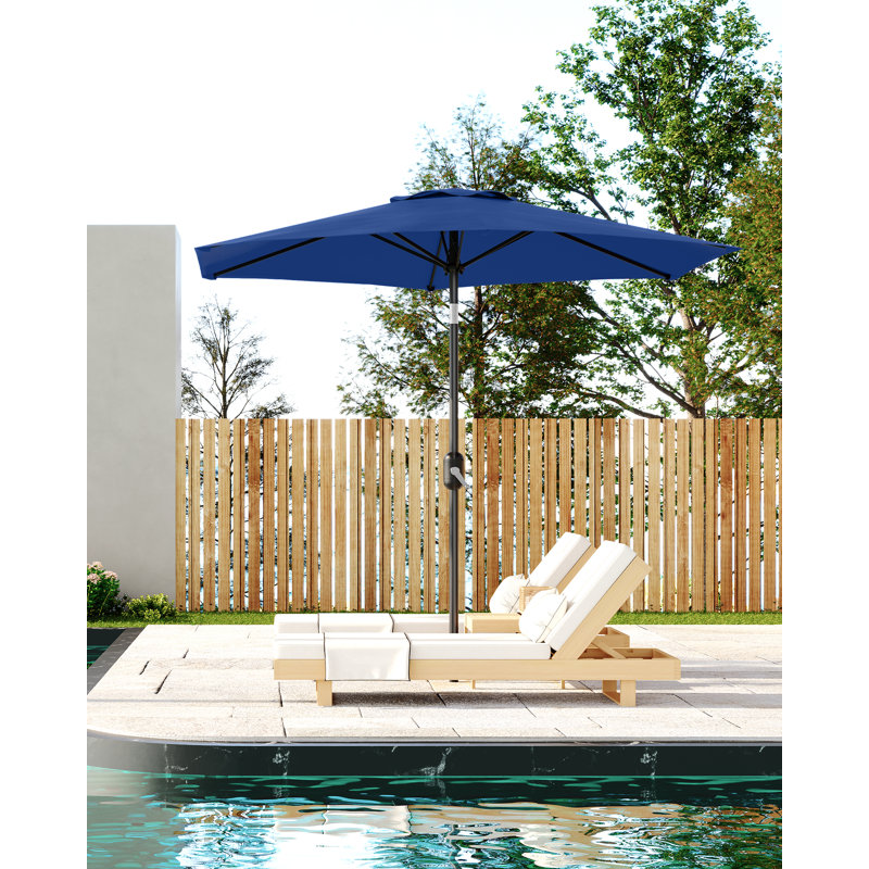 Parasol de terrasse de 2,3 m (7,5 pi), toile imperméable anti-UV, mât en acier et manivelle d'inclinaison | Structure robuste à 6 baleines, ventilation double, démontage facile et rangement compact