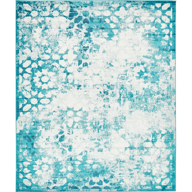 Brandt Floral Area Rug, Rectangle 9' x 12', Turquoise/White