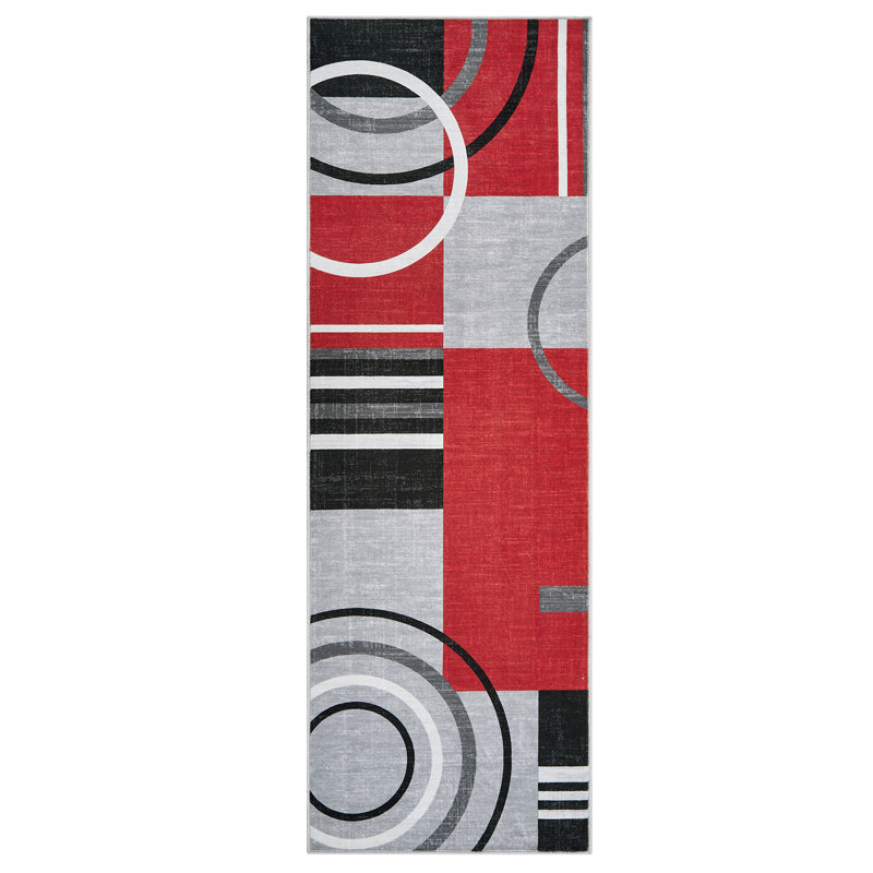 Modern Area Rug Non Slip Rug Accent Throw Rugs Stain Resistant Floor Carpet for Living Room, Runner 2' x 6', Red