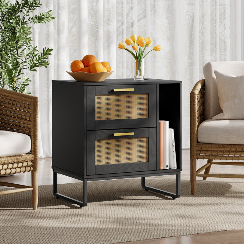 Bennye 21.65'' W Nightstand with Storage and Built-In Outlets,Rattan  Nightstand