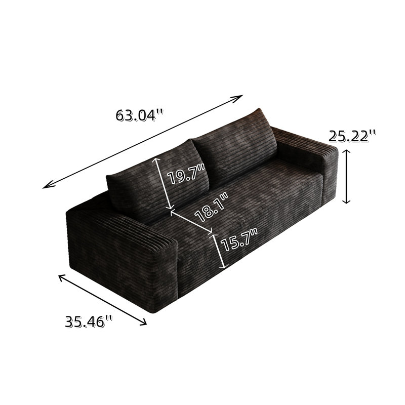 Canapé en velours côtelé Corduroy, H 25,22 po x l 63,04 po x P 35,46 po, Noir