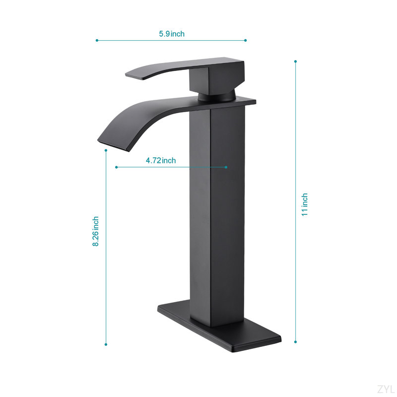 Waterfall Spout Bathroom Sink Single Handle Faucet With Pop-Up Drain (No Overflow)
