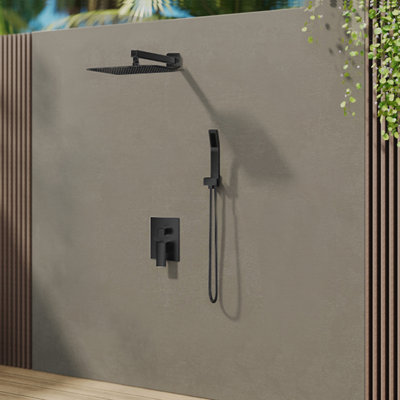 Système de tête de douche à pluie murale 12 po avec robinet et corps de robinet brut
