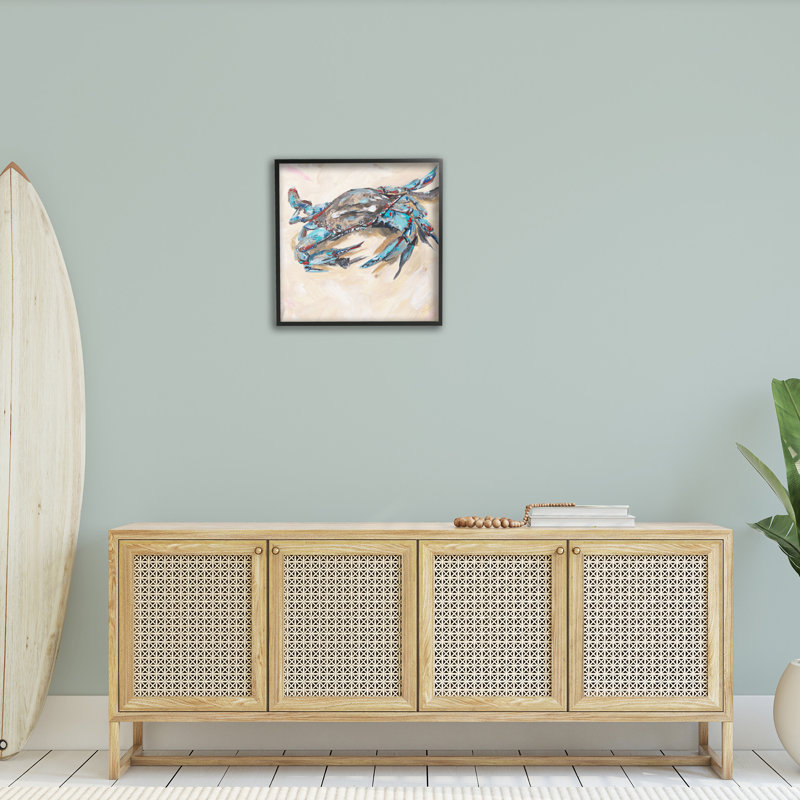 "Cadre de photo crabe moderne plage bleue" par Melissa Wang sur toile, Giclée encadrée noir minuit, H 24 po x l 24 po