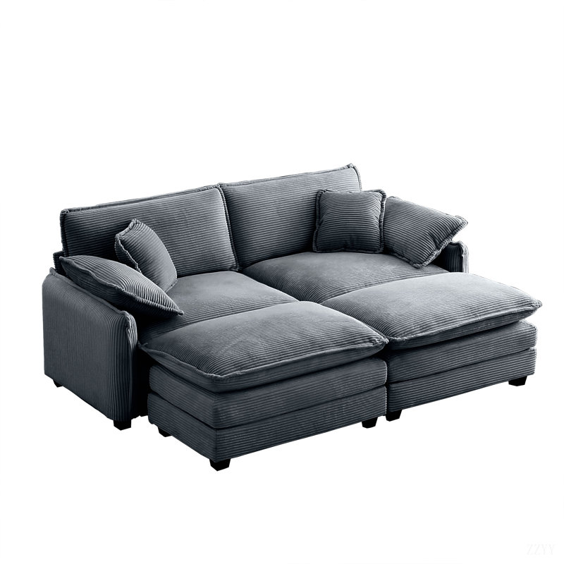 Warm And Cozy Living Room Sofa With Pillows, Upholstered Deep Seat Corduroy Sofa, Gray, 33.85" H x 81" W x 57.08" D