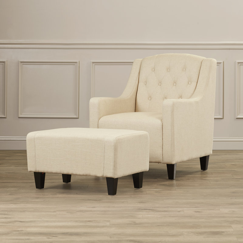 Bloomington Upholstered Armchair with Ottoman, Beige