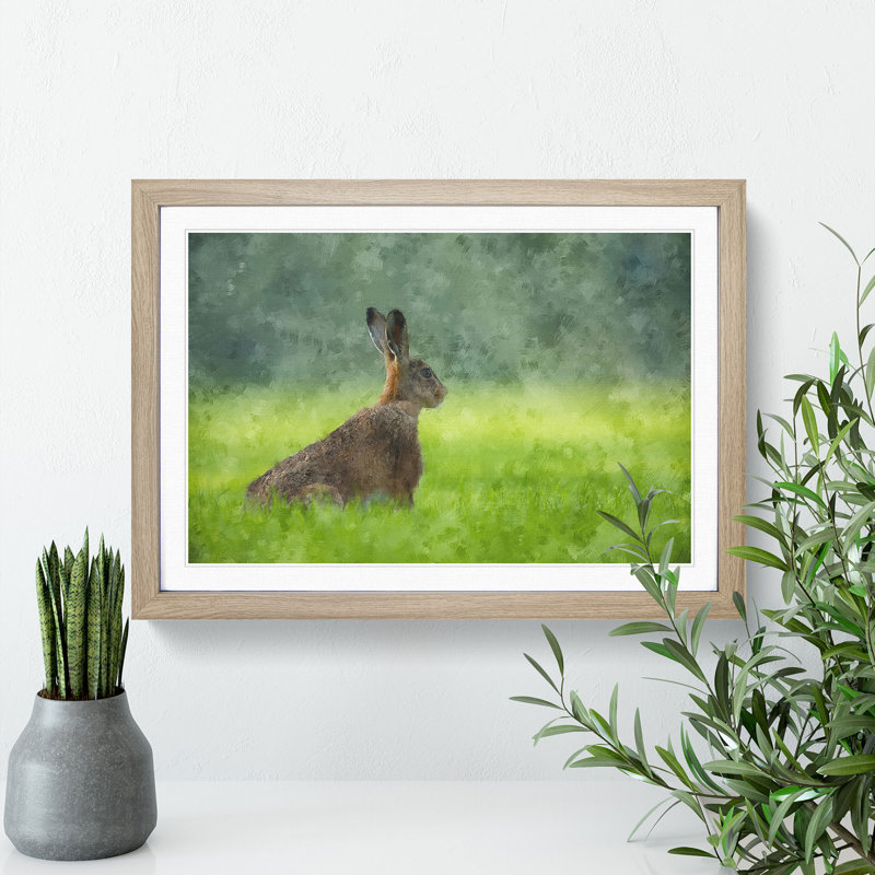 Lone Hare - Picture Frame Painting Print, Oak Framed, 33cm H x 45cm W x 2cm D