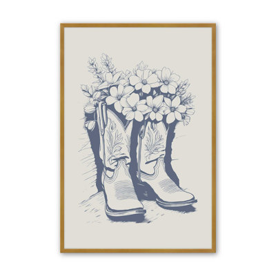 Navy Cowboy Boots in Bloom Print
