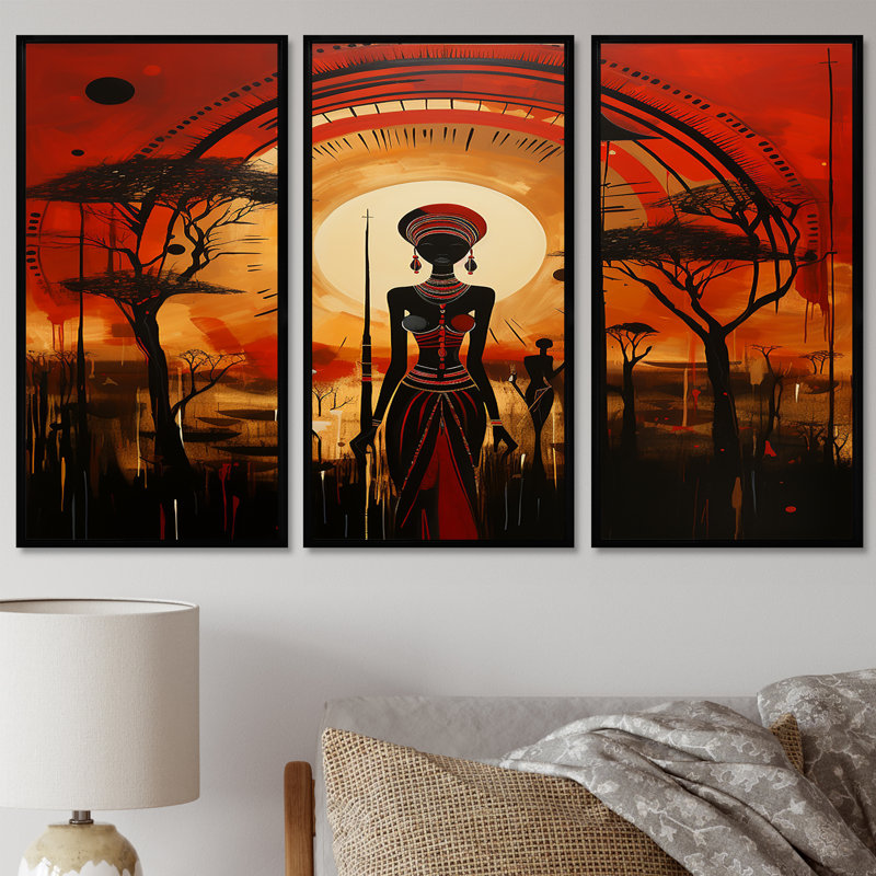 «African Silhouettes African Vision», ensemble d'art mural africain, Cadre flottant noir, H 40 po x l 60 po x P 1 po