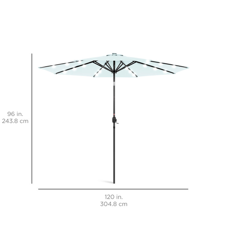 Parasol lumineux solaire à DEL avec ajustement de l'inclinaison 10 pi Shearer, tissu résistant aux rayons UV, Bleu pastel