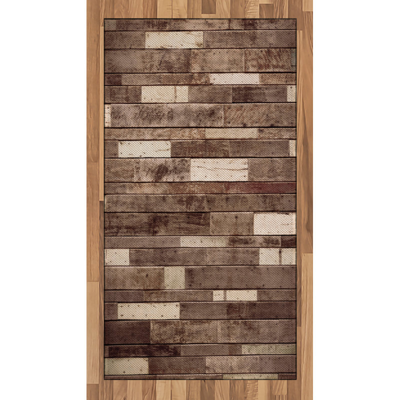 Wooden Print High Density Long Fiber Poly Threads Decorative Area Rug Carpet, Rectangle 2'7" x 5'